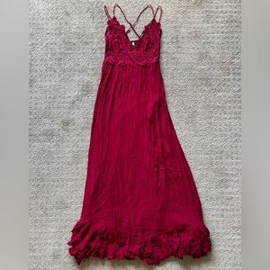 Free People Elegant Burgundy Lace Maxi Dress